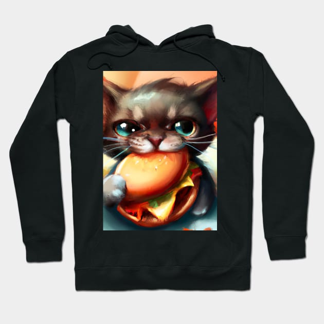 Cat eating Burger Hoodie by maxcode